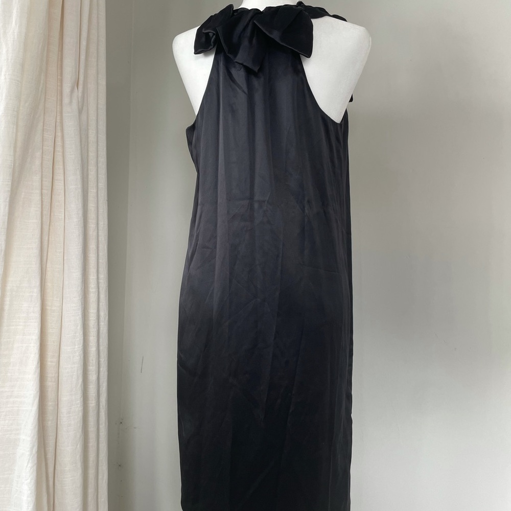 Poleci Black 100% Silk Bow Ruffle Sheath Dress - Picture 4 of 11
